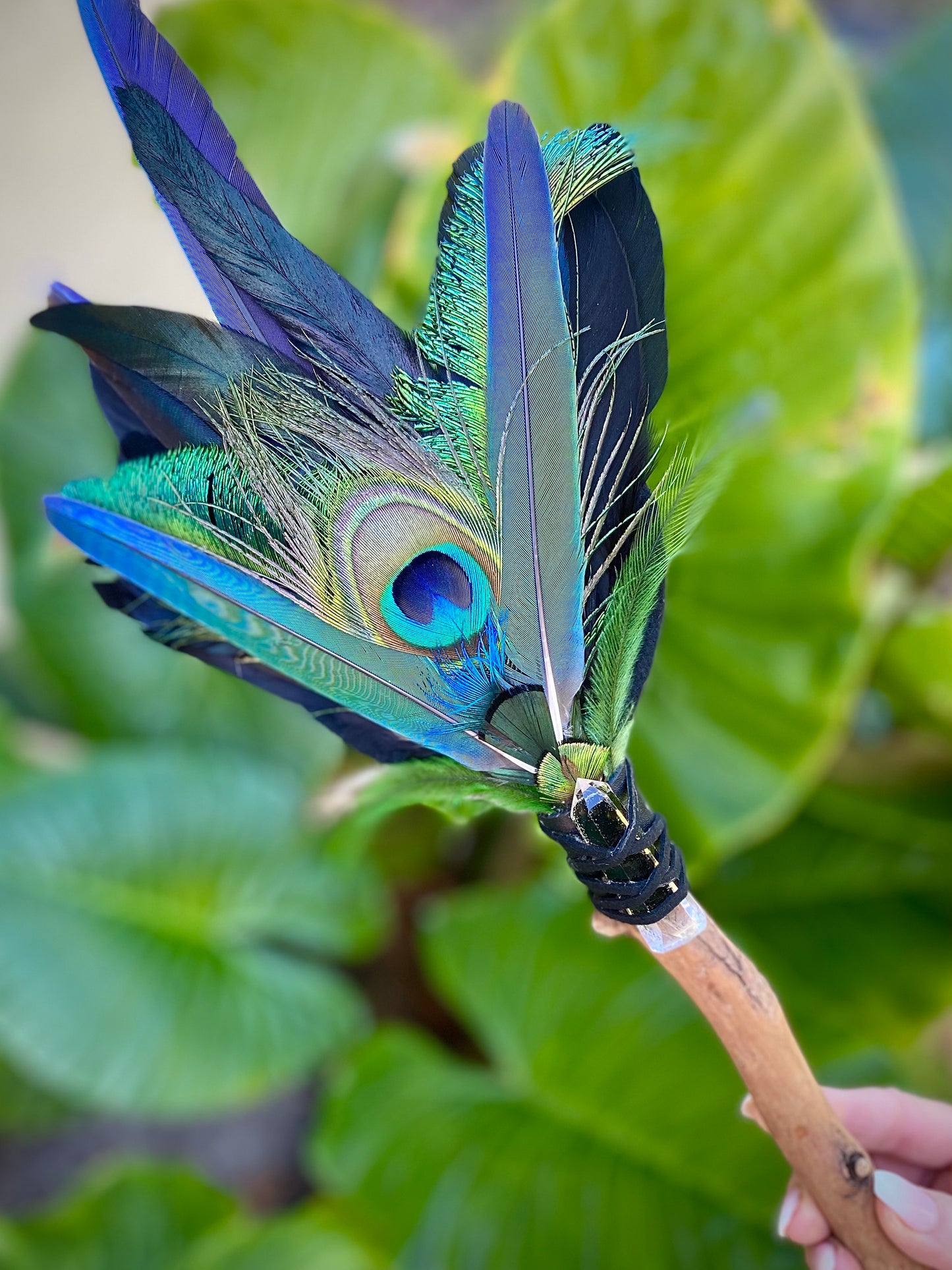 Emerald Peacock Feather Wand