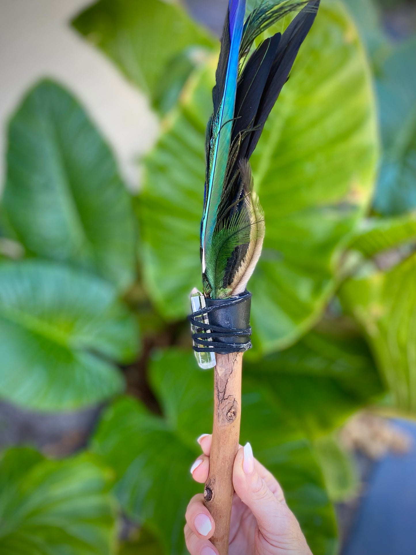 Emerald Peacock Feather Wand