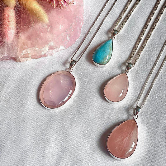 Rose Quartz Teardrop Pendant set in Sterling Silver