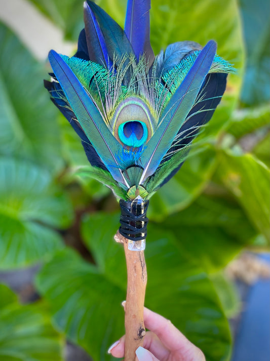 Emerald Peacock Feather Wand