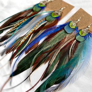 Forest Dreaming Long Natural Feather Earrings