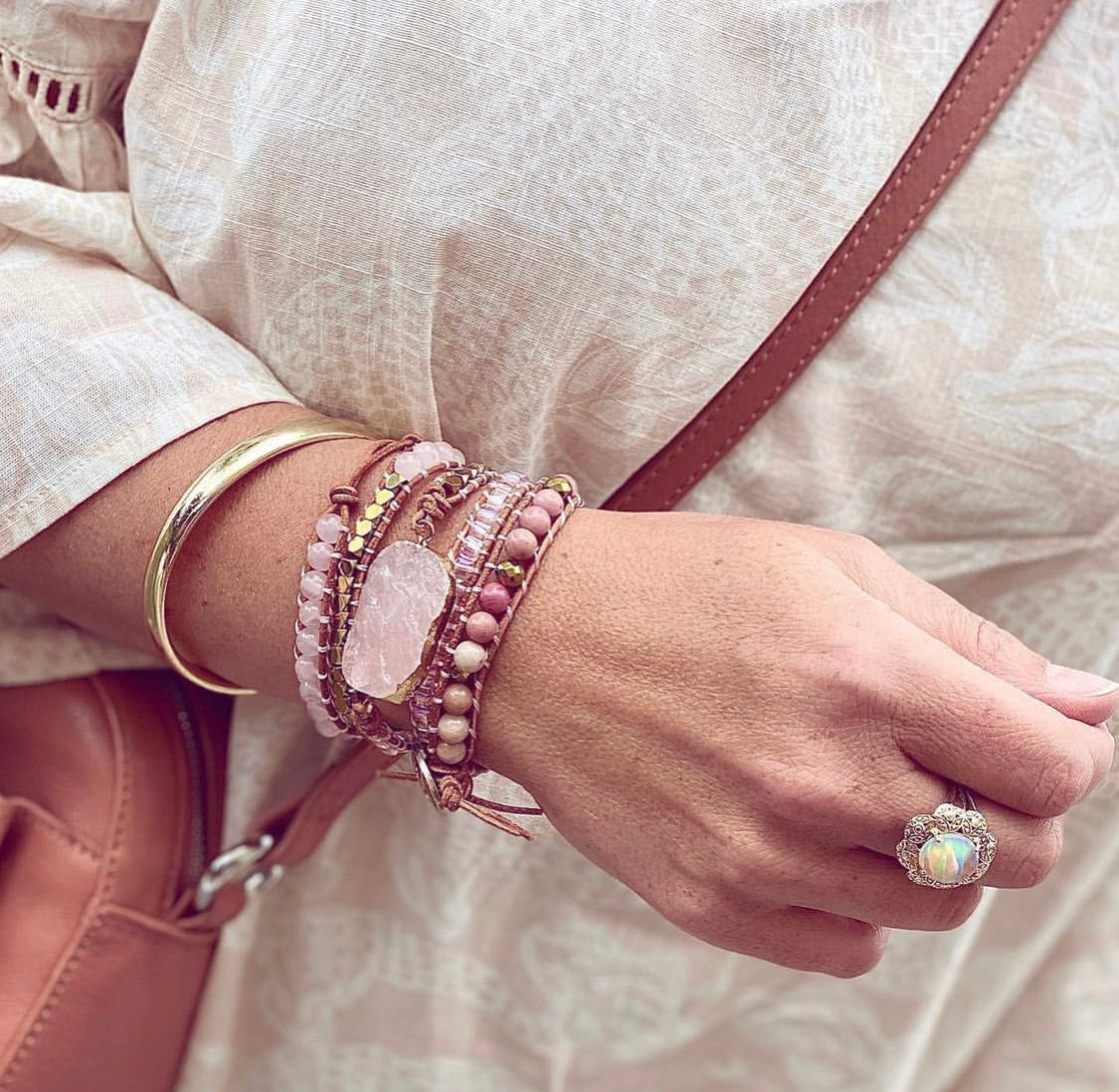 Rose Quartz Crystal Wrap Bracelet