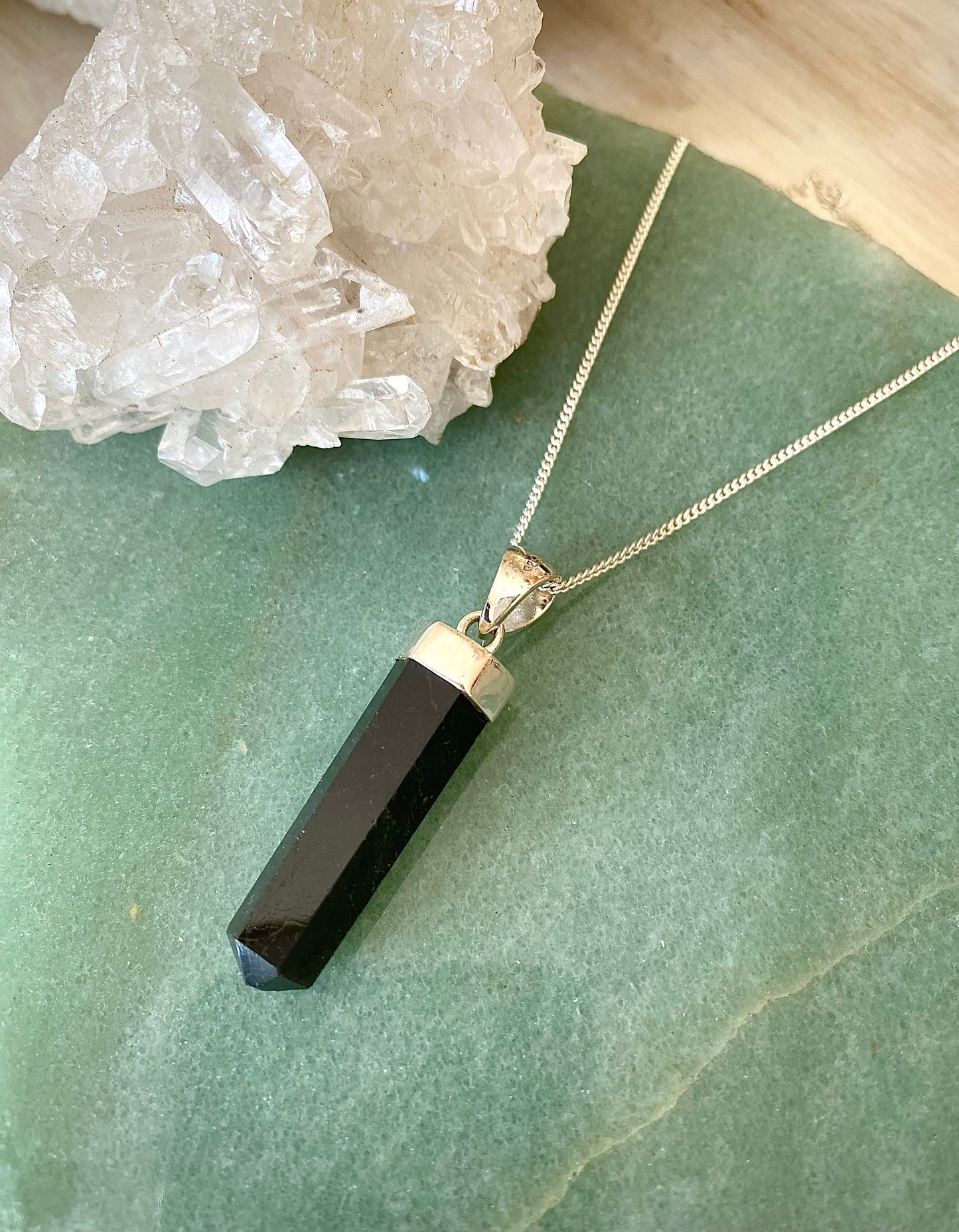 Black Tourmaline Point with Sterling Silver chain