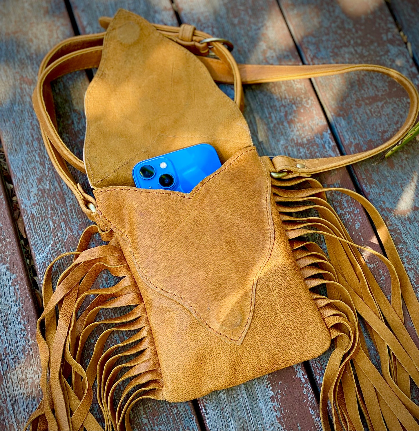 Boho Tassel Bag in Tan Leather