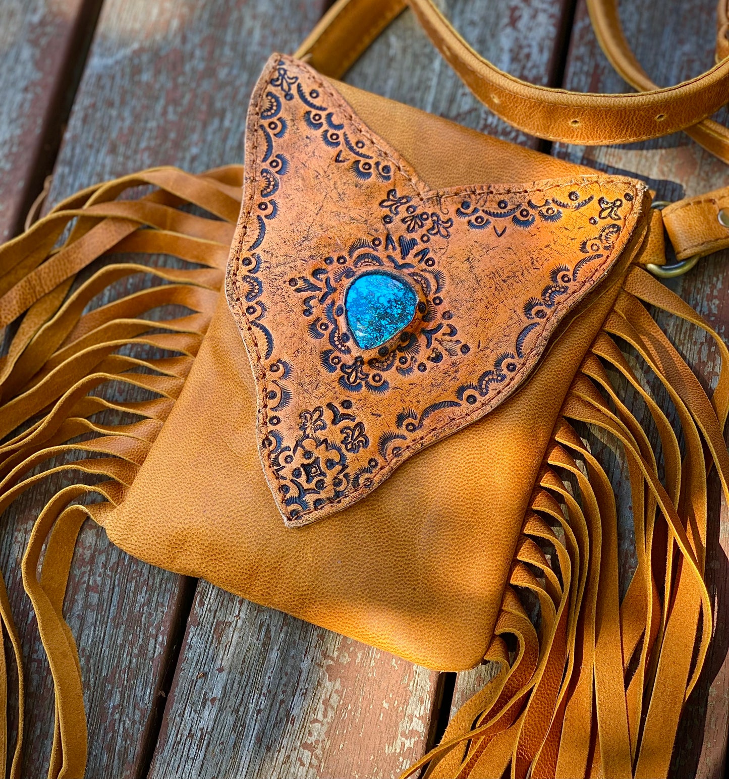 Boho Tassel Bag in Tan Leather