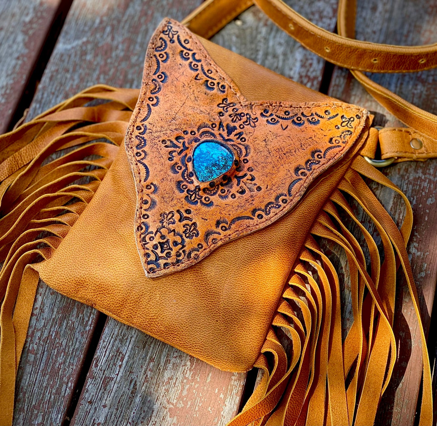 Boho Tassel Bag in Tan Leather