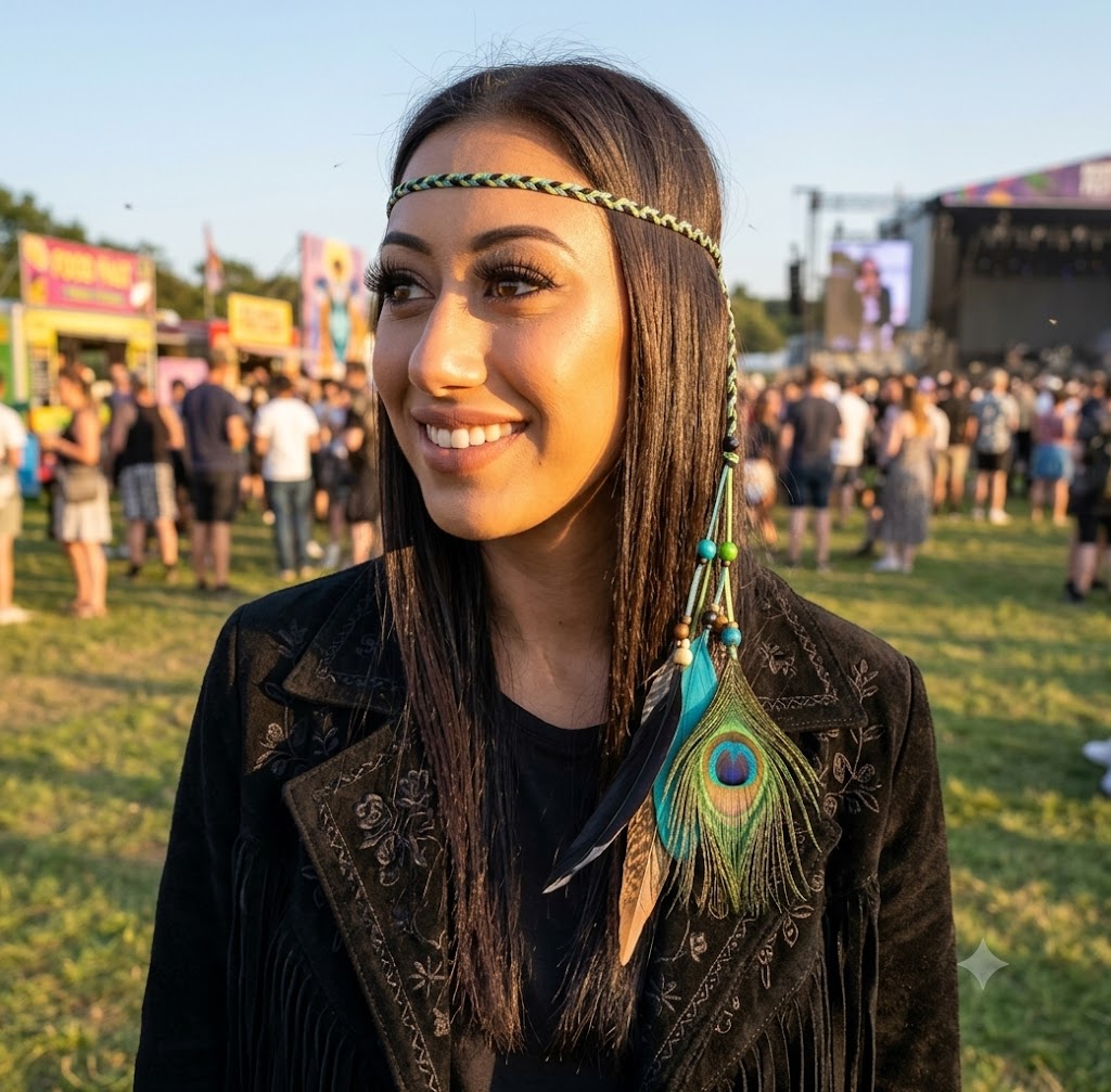 Emerald Goddess Peacock Feather Head piece