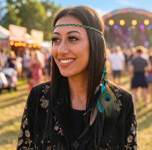 Emerald Goddess Peacock Feather Head piece