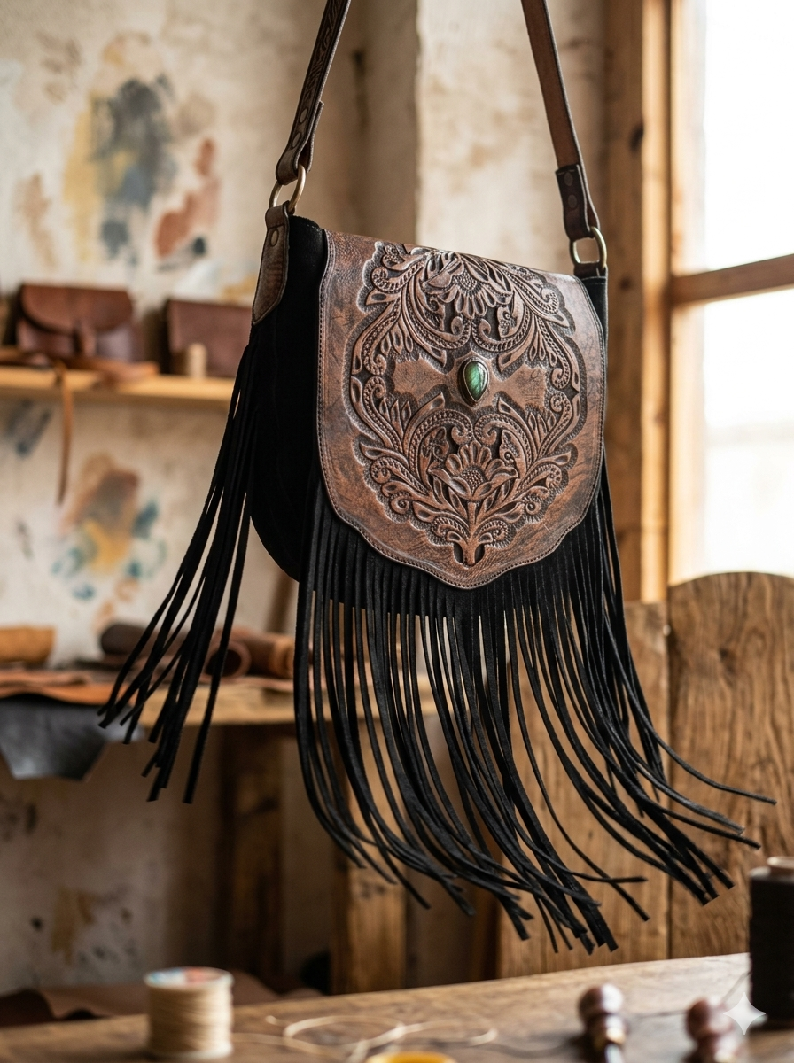 Midnight Brumby ~ Leather Tassel Bag