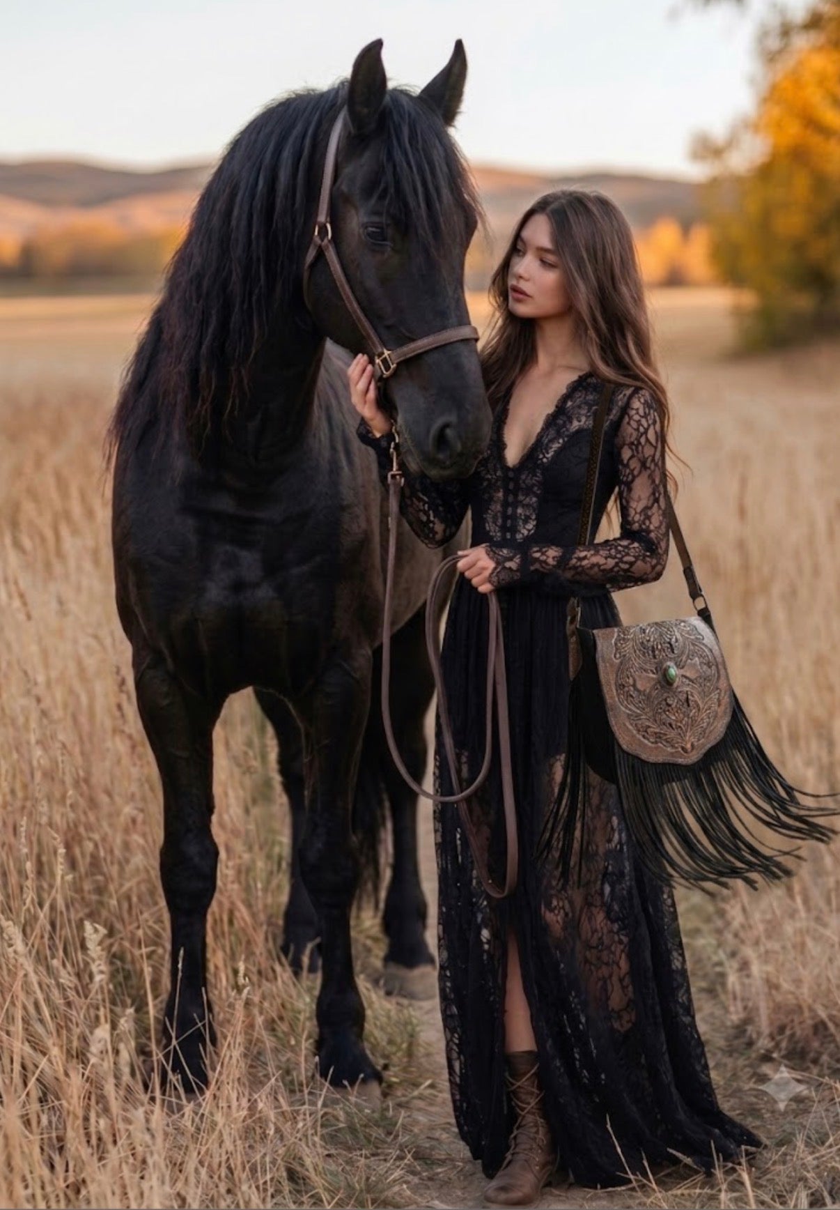 Midnight Brumby ~ Leather Tassel Bag