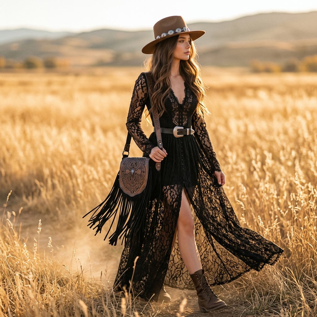 Midnight Brumby ~ Leather Tassel Bag