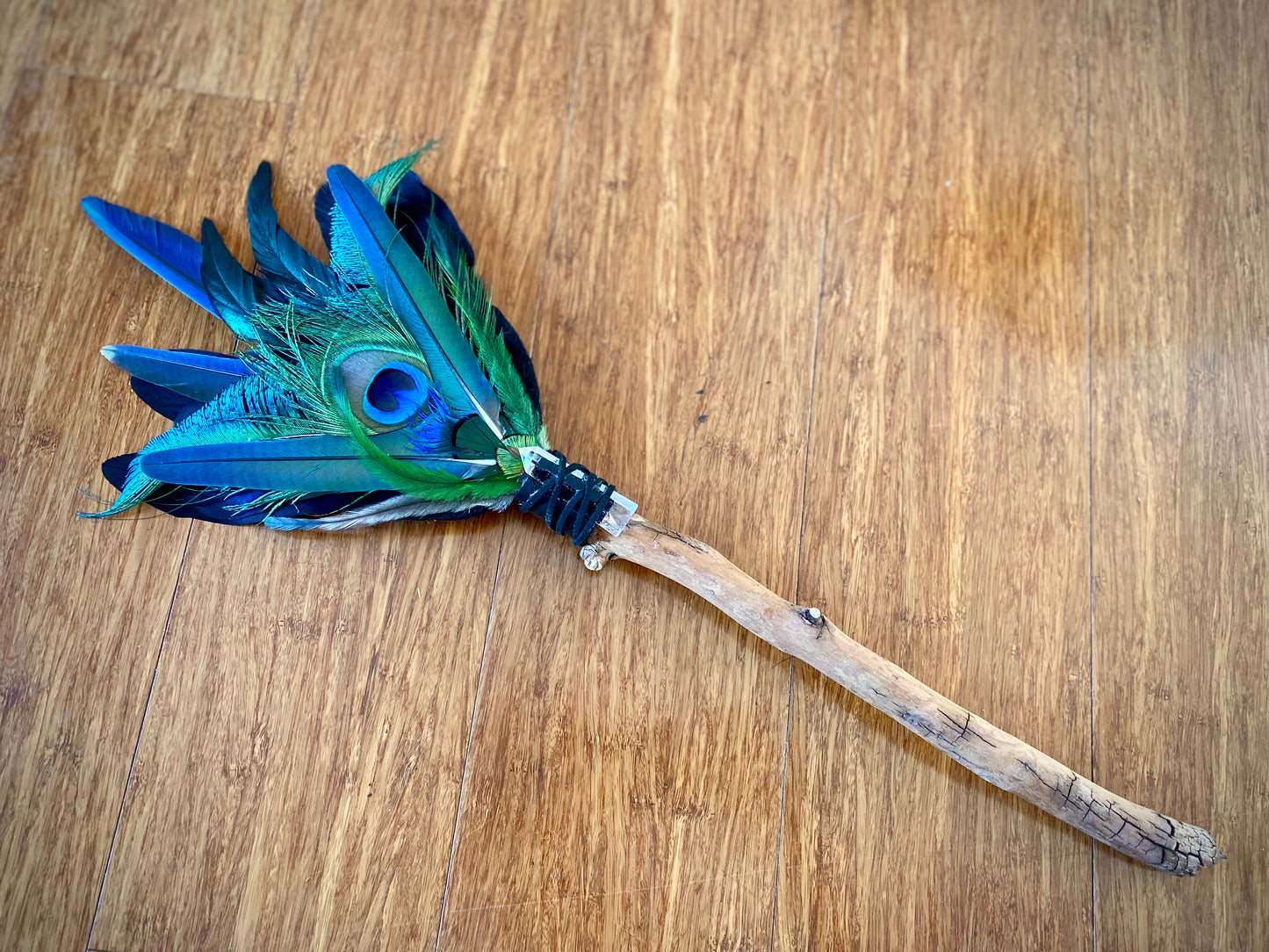 Emerald Peacock Feather Wand
