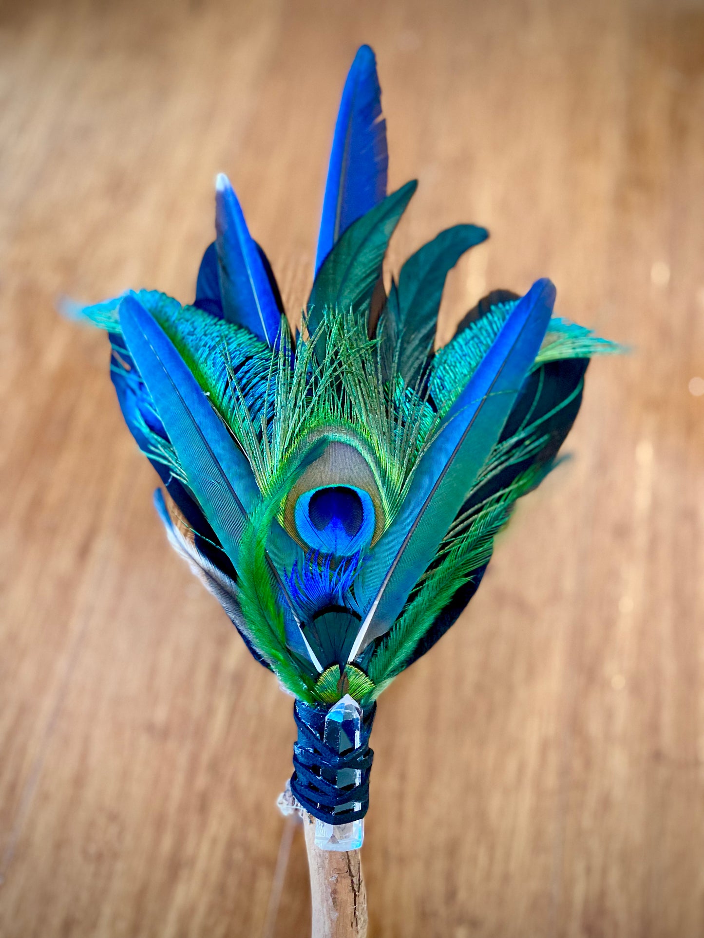 Emerald Peacock Feather Wand