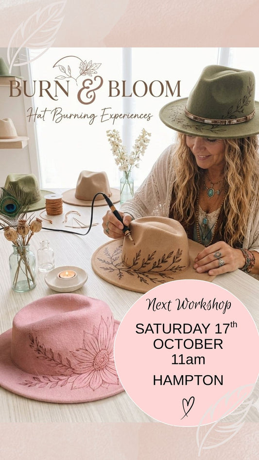 Burn and Bloom ~ Hat Burning Workshop. Saturday 17th October 11am