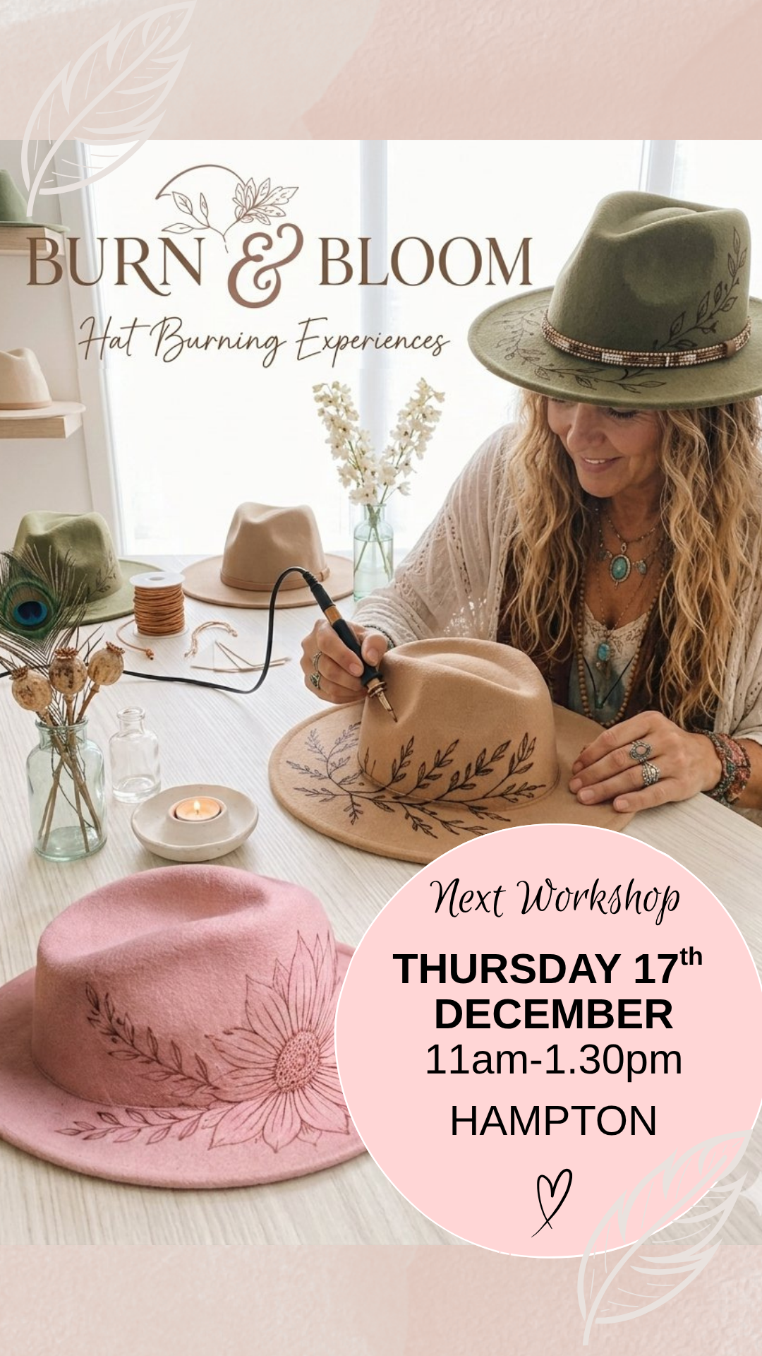 Burn and Bloom ~ Hat Burning Workshop. Thursday 17th December 11am