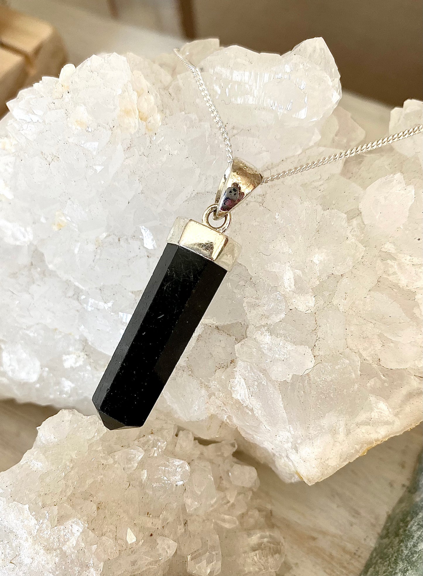 Black Tourmaline Point with Sterling Silver chain