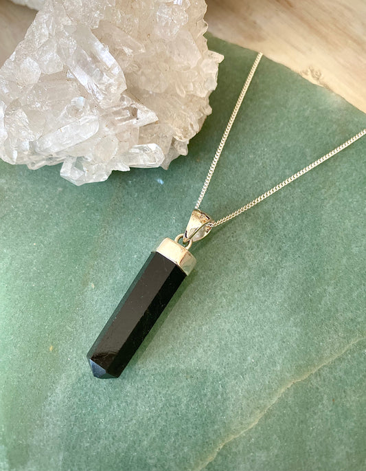 Black Tourmaline Point with Sterling Silver chain